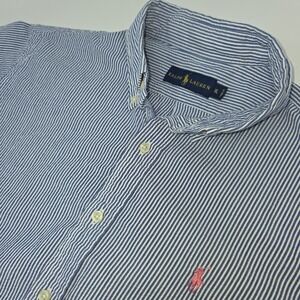 Ralph‎ Lauren Shirt Men's XL Seersucker Button Down S/S Blue White Stripe